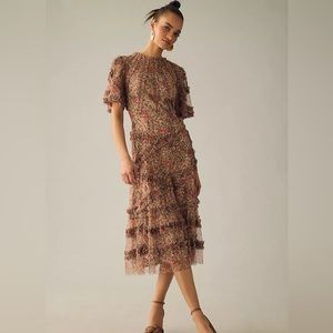 Mac Duggar Mesh Ruffle Midi Dress